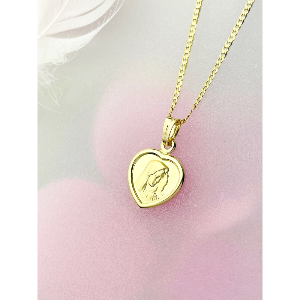 Złoty Medalik Zawieszka serce Matka Boska Chrzest Komunia