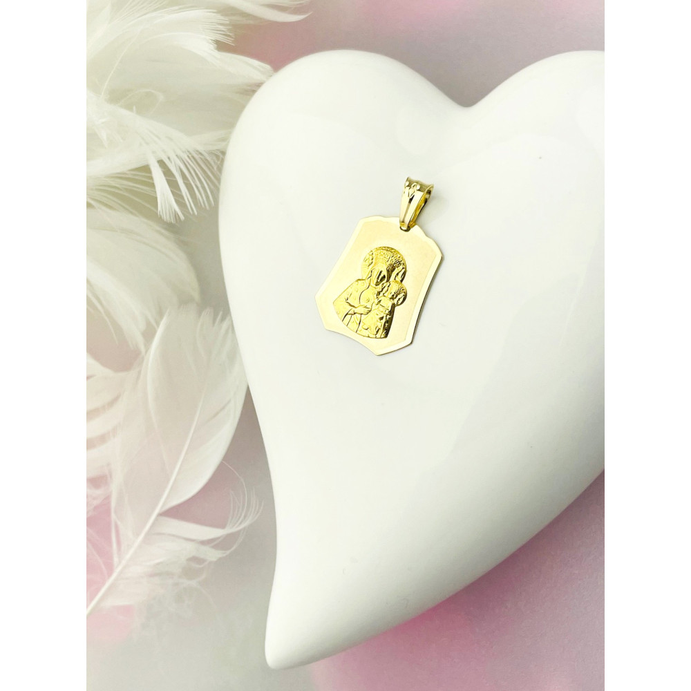 Złoty Medalik Zawieszka Matka Boska Częstochowska Chrzest Komunia