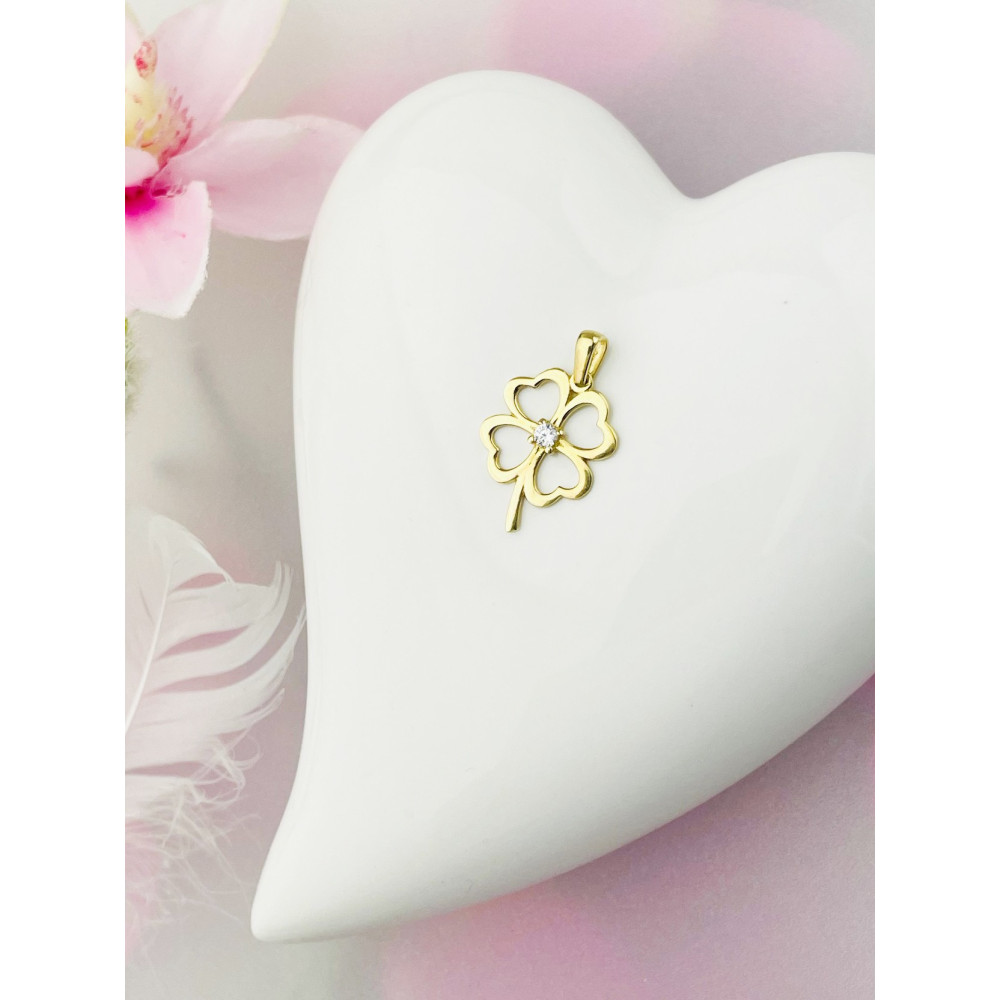 Anhänger mit Zirkonia Gelbgold Goldanhänger  vierblättriges Kleeblatt 585er 14KT