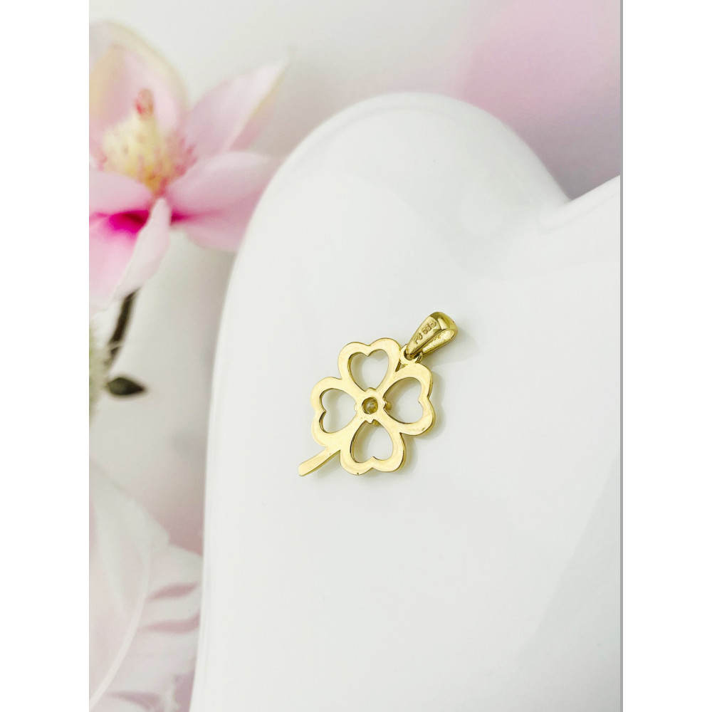 Anhänger mit Zirkonia Gelbgold Goldanhänger  vierblättriges Kleeblatt 585er 14KT