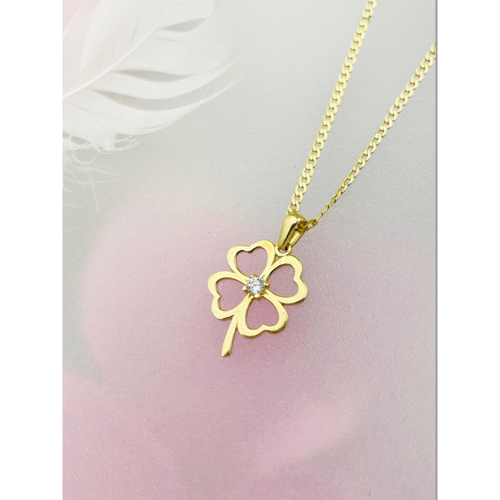 Anhänger mit Zirkonia Gelbgold Goldanhänger  vierblättriges Kleeblatt 585er 14KT