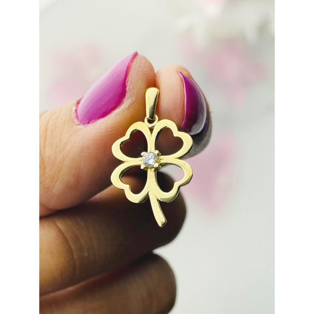 Anhänger mit Zirkonia Gelbgold Goldanhänger  vierblättriges Kleeblatt 585er 14KT