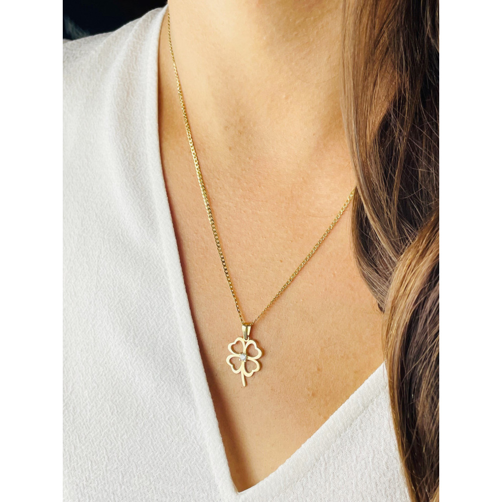 Anhänger mit Zirkonia Gelbgold Goldanhänger  vierblättriges Kleeblatt 585er 14KT