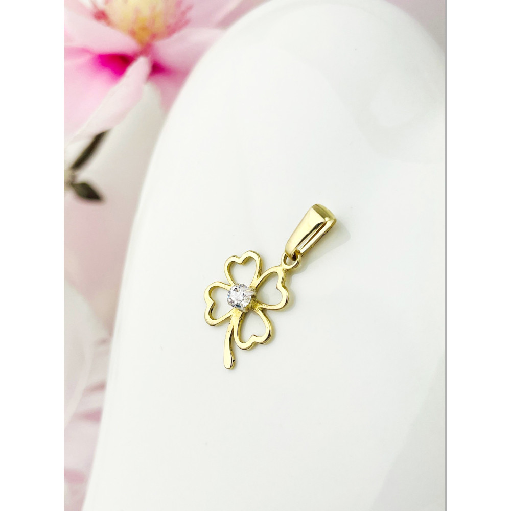Anhänger mit Zirkonia Gelbgold Goldanhänger  vierblättriges Kleeblatt 585er 14KT
