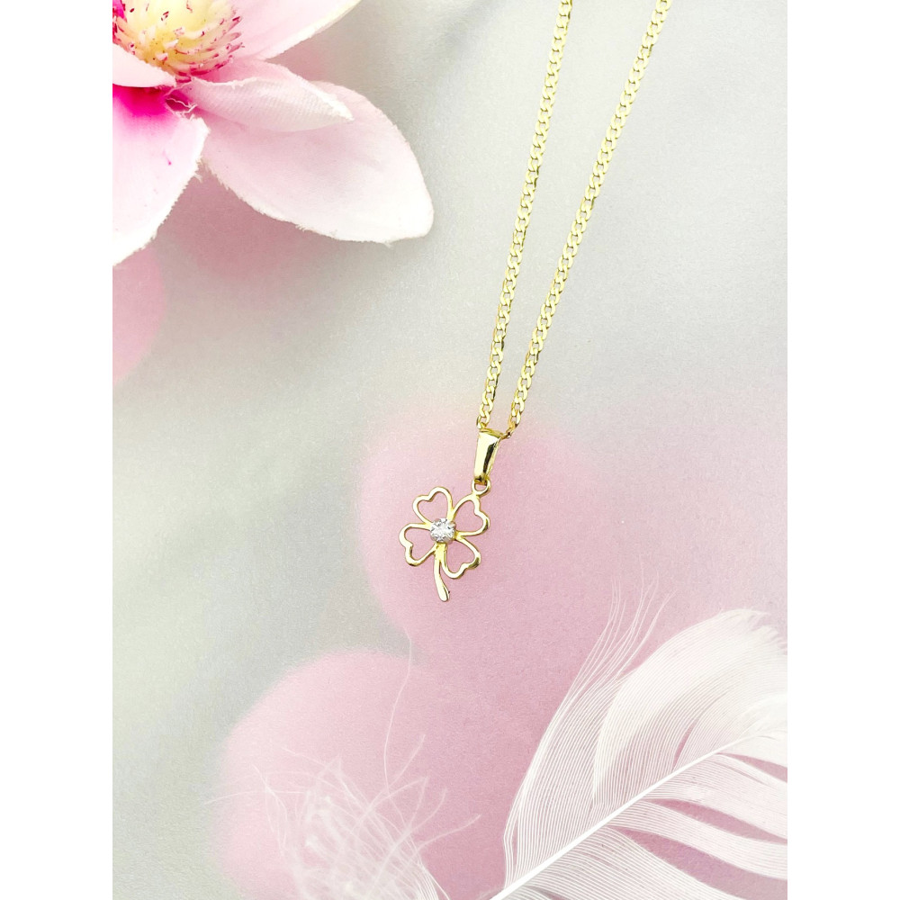 Anhänger mit Zirkonia Gelbgold Goldanhänger  vierblättriges Kleeblatt 585er 14KT