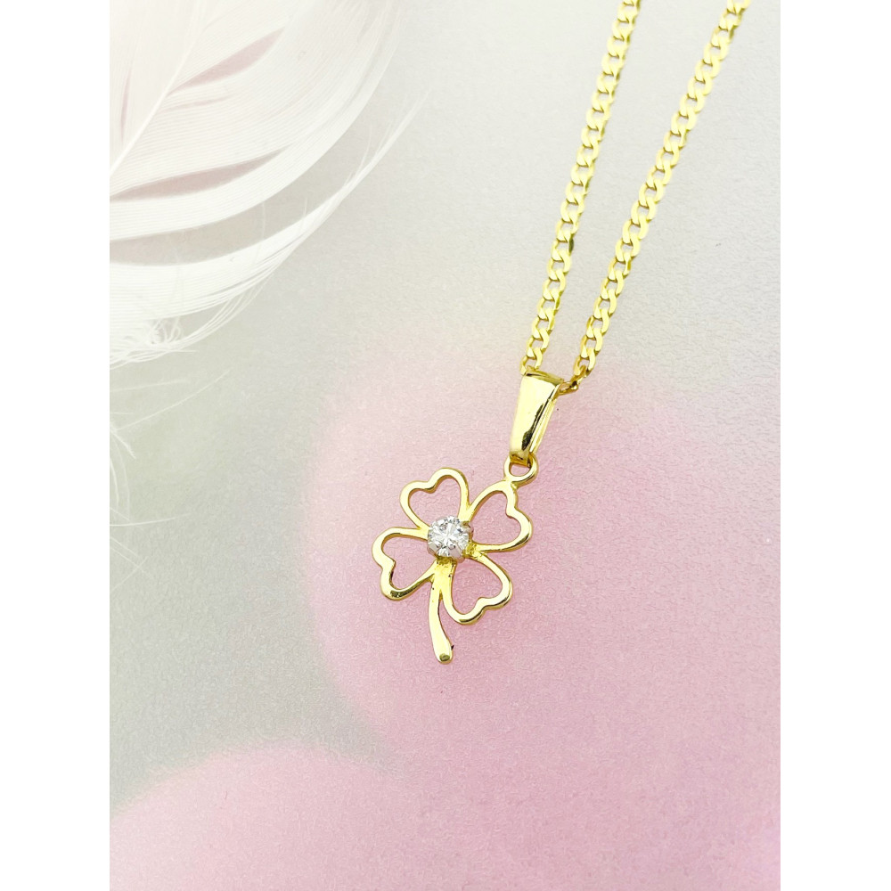 Anhänger mit Zirkonia Gelbgold Goldanhänger  vierblättriges Kleeblatt 585er 14KT
