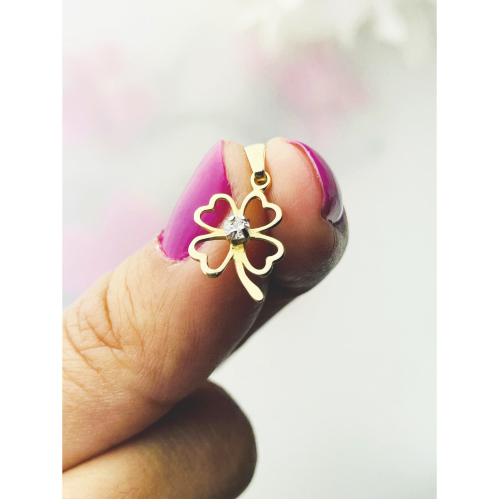 Anhänger mit Zirkonia Gelbgold Goldanhänger  vierblättriges Kleeblatt 585er 14KT