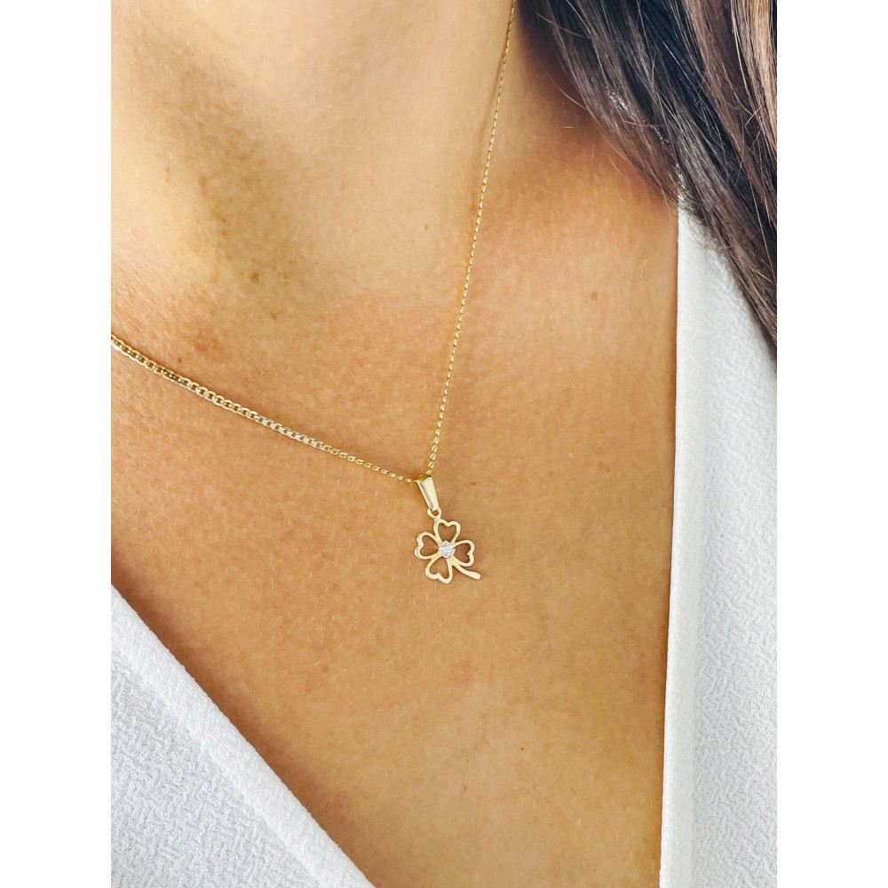 Anhänger mit Zirkonia Gelbgold Goldanhänger  vierblättriges Kleeblatt 585er 14KT