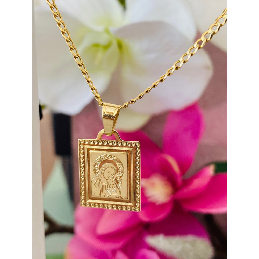 Złoty Medalik Zawieszka Matka Boska z Dzieciątkiem Jezus