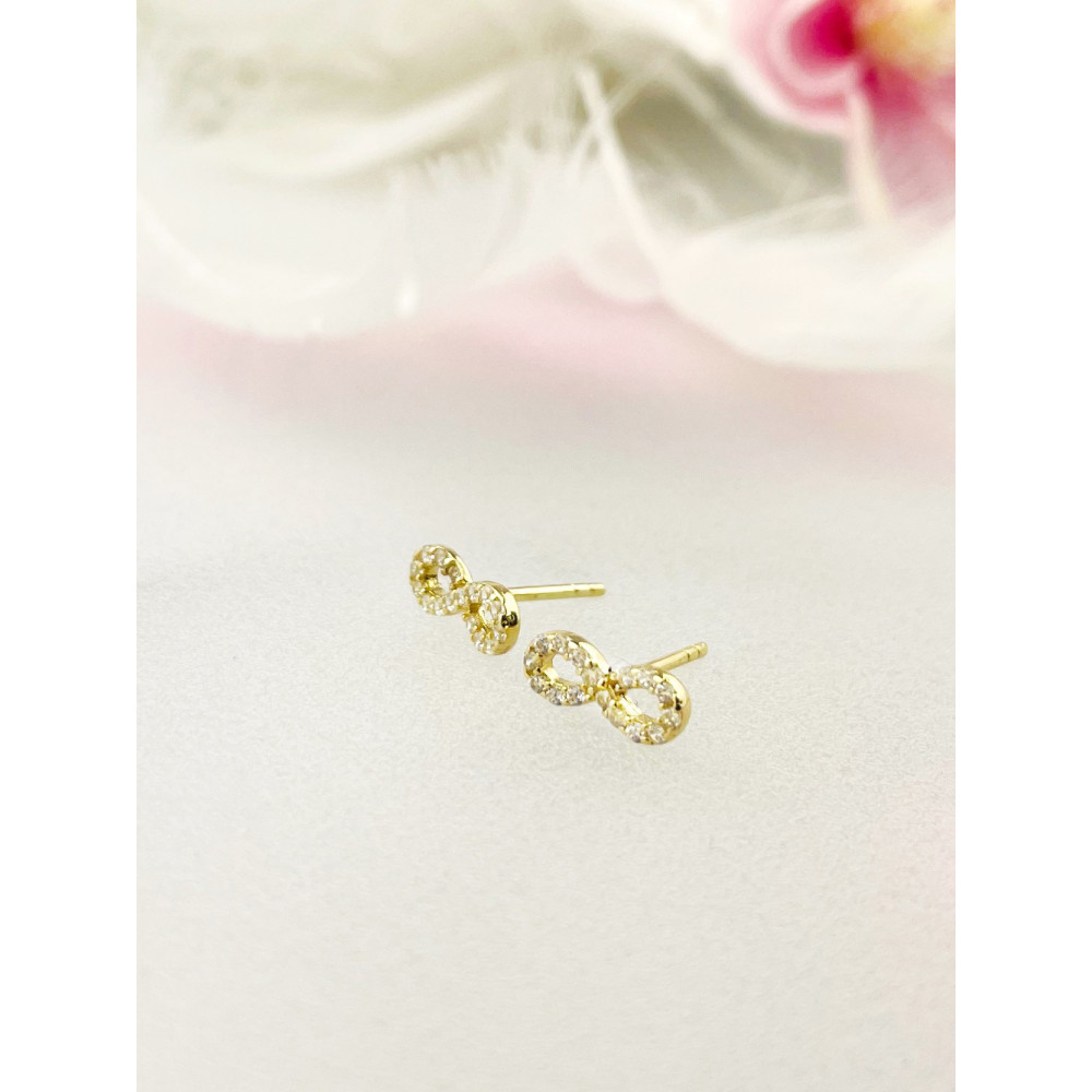 Infinity Ohrringe mit Zirkonia Ohrhänger Ohrstecker Ohrschmuck Paar Gelbgold 585er 14KT