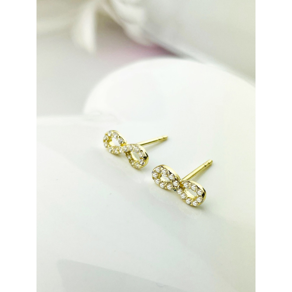 Infinity Ohrringe mit Zirkonia Ohrhänger Ohrstecker Ohrschmuck Paar Gelbgold 585er 14KT