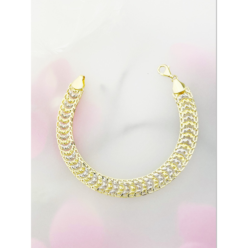 Złota bransoletka szeroka frezowana bikolor