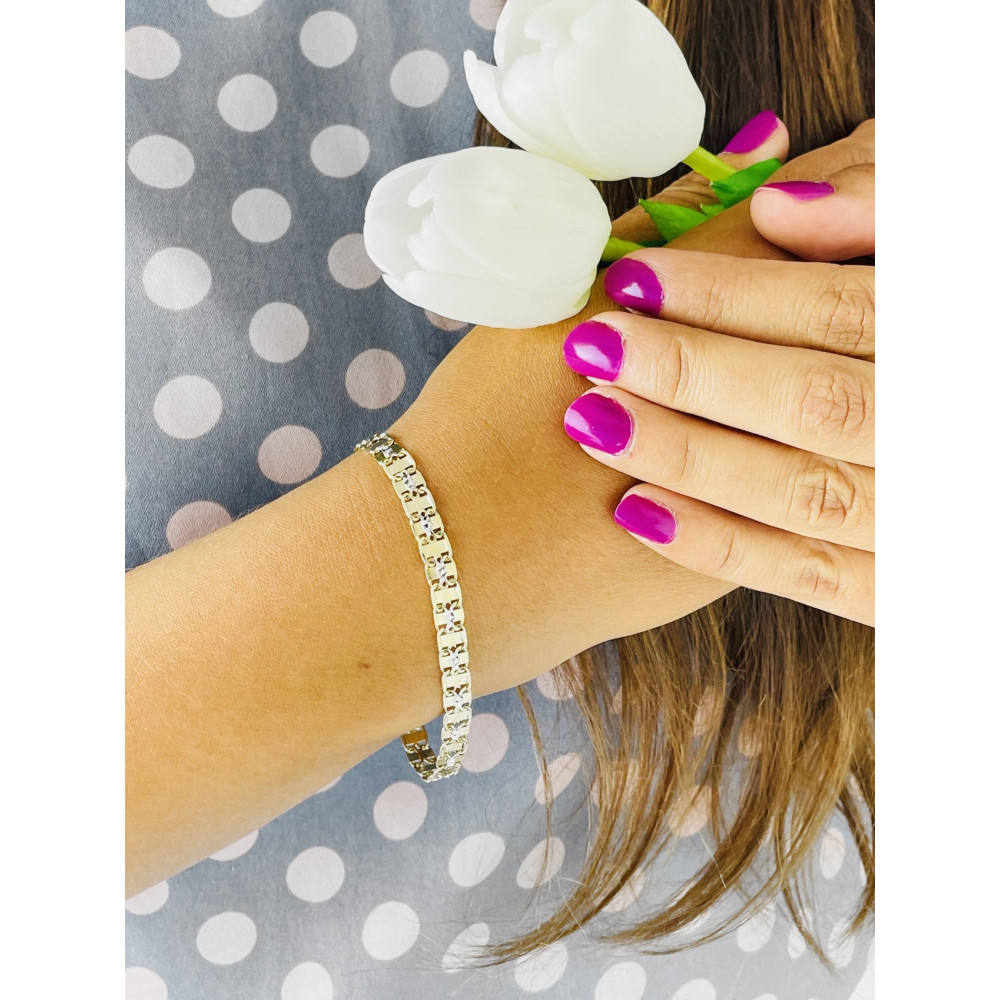 Złota bransoletka frezowana bikolor