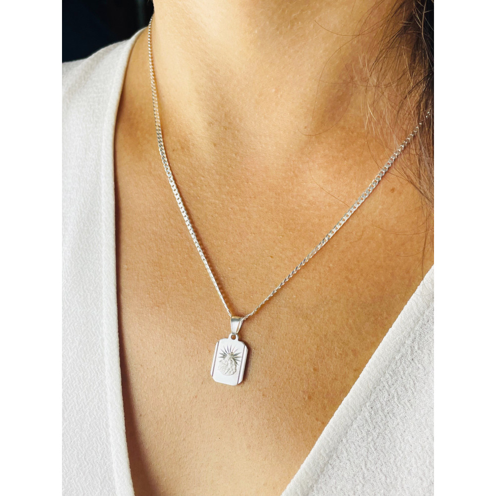 Srebrny Medalik dwustronny szkaplerz Matka Boska Ostrobramska Pan Jezus