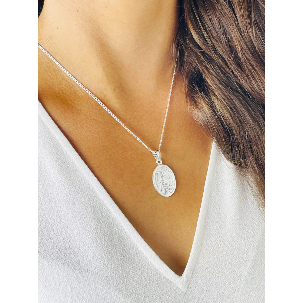 Srebrny Medalik dwustronny szkaplerz Cudowny Medalik Matka Boska