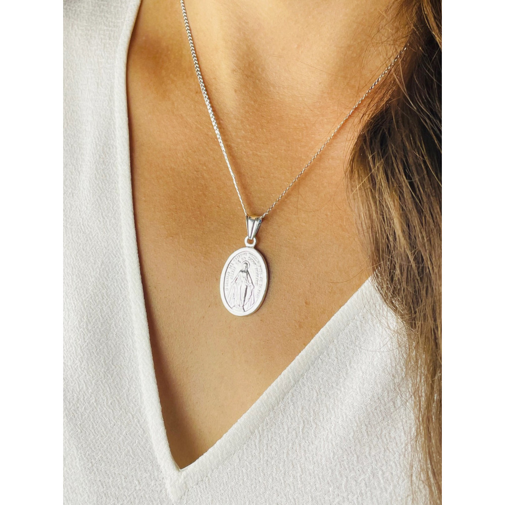 Srebrny Medalik dwustronny szkaplerz Cudowny Medalik Matka Boska