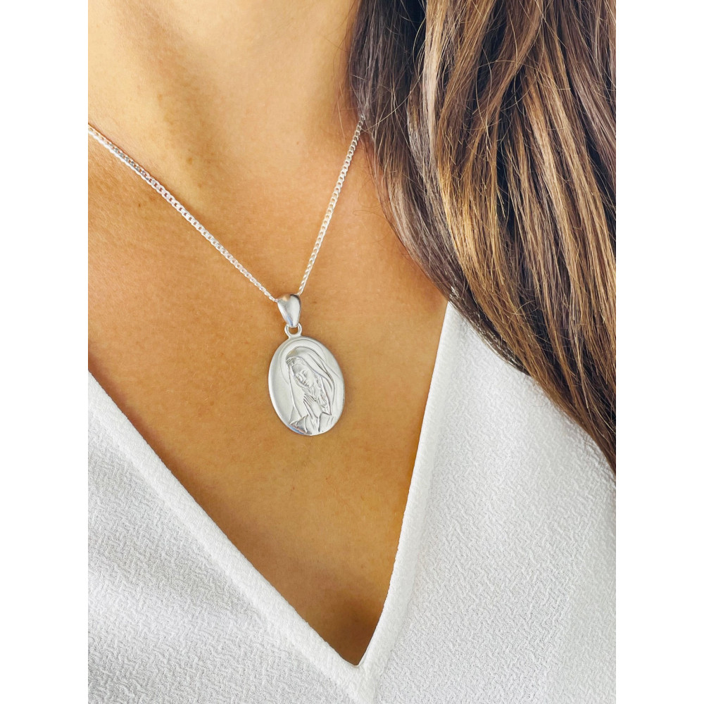 Srebrny Medalik Matka Boska matowy