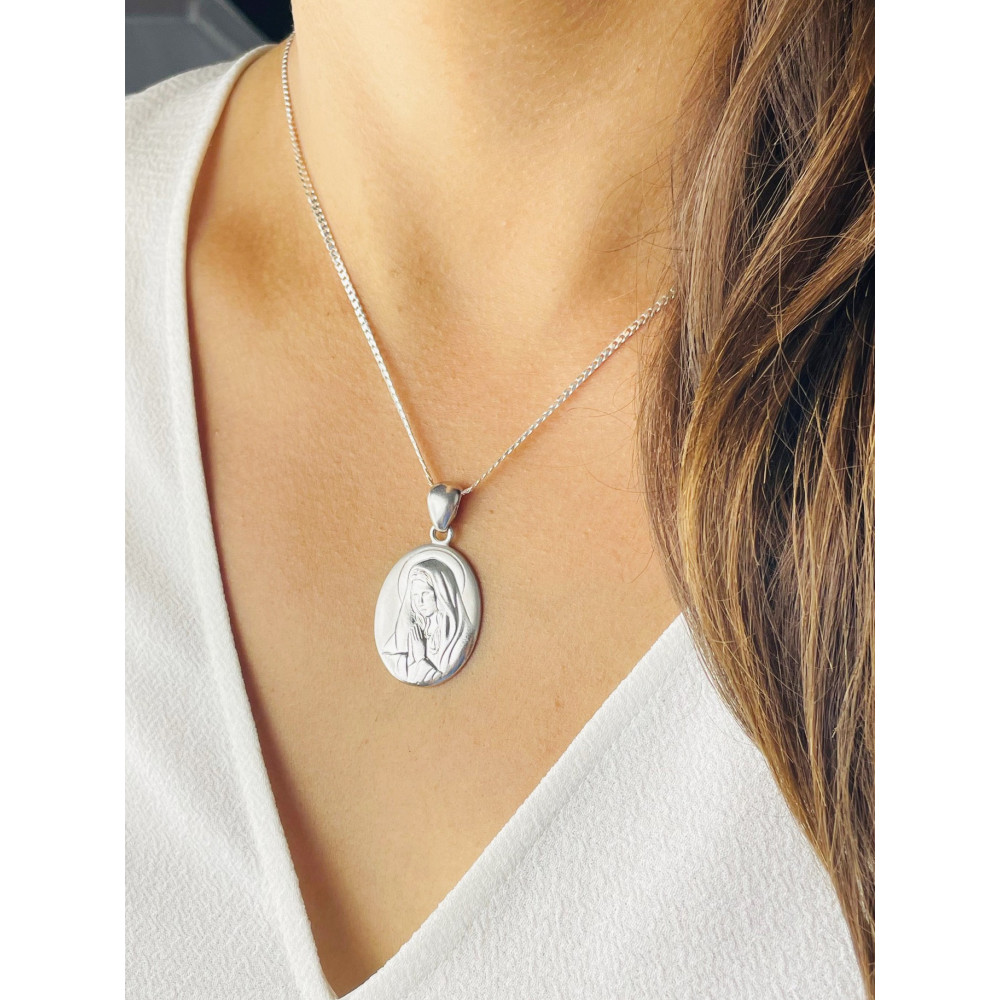Srebrny Medalik Matka Boska matowy
