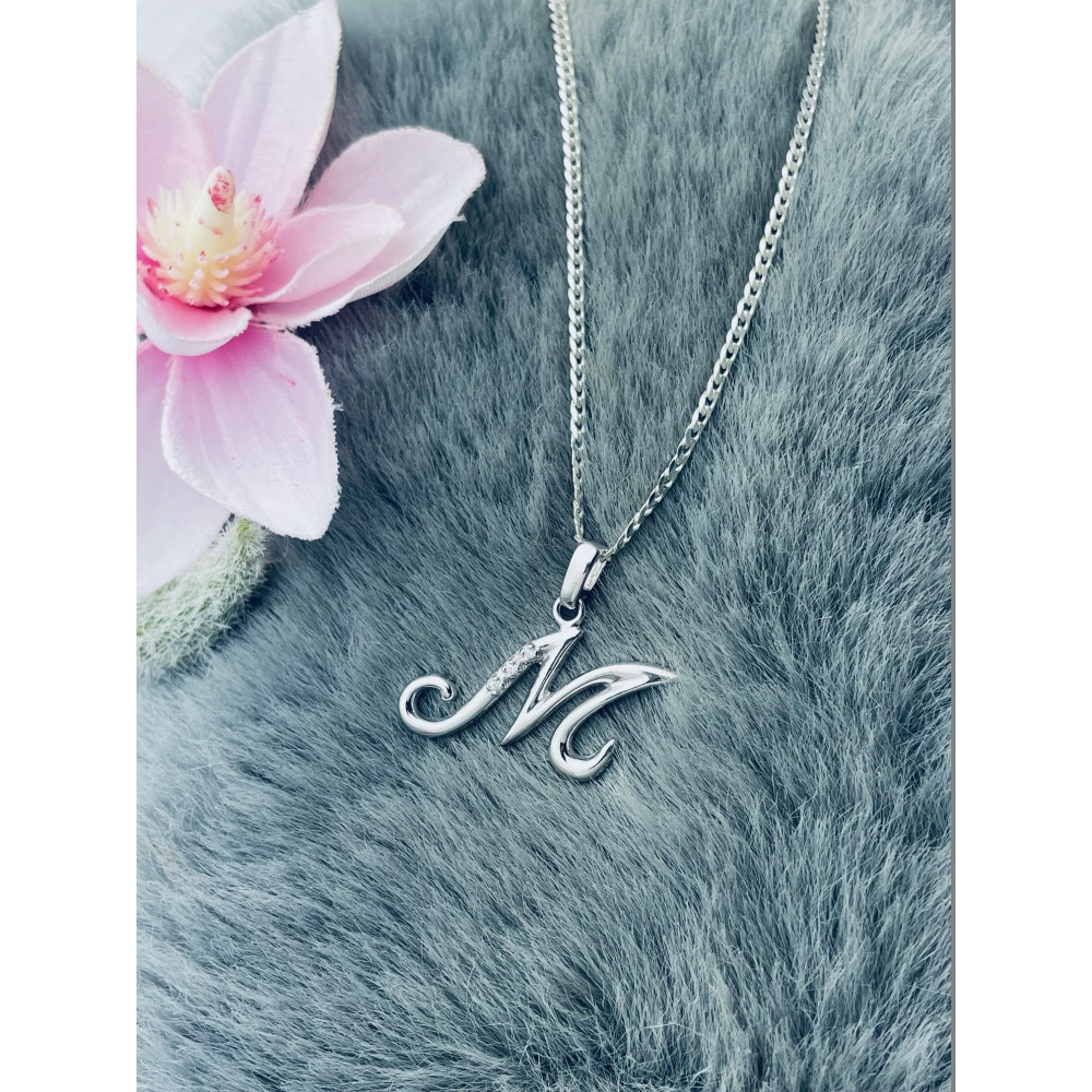 925 Silber Anhänger Buchstabe M Kettenanhänger mit Zirkonia