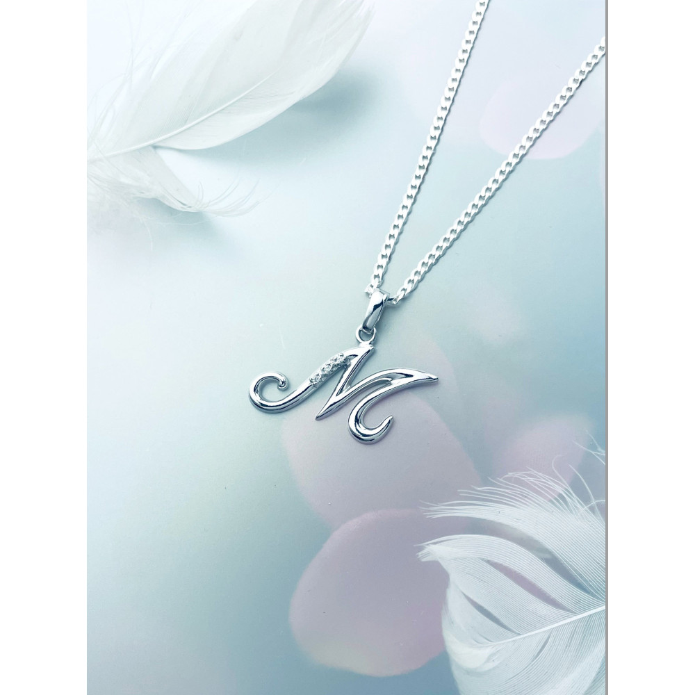 925 Silber Anhänger Buchstabe M Kettenanhänger mit Zirkonia