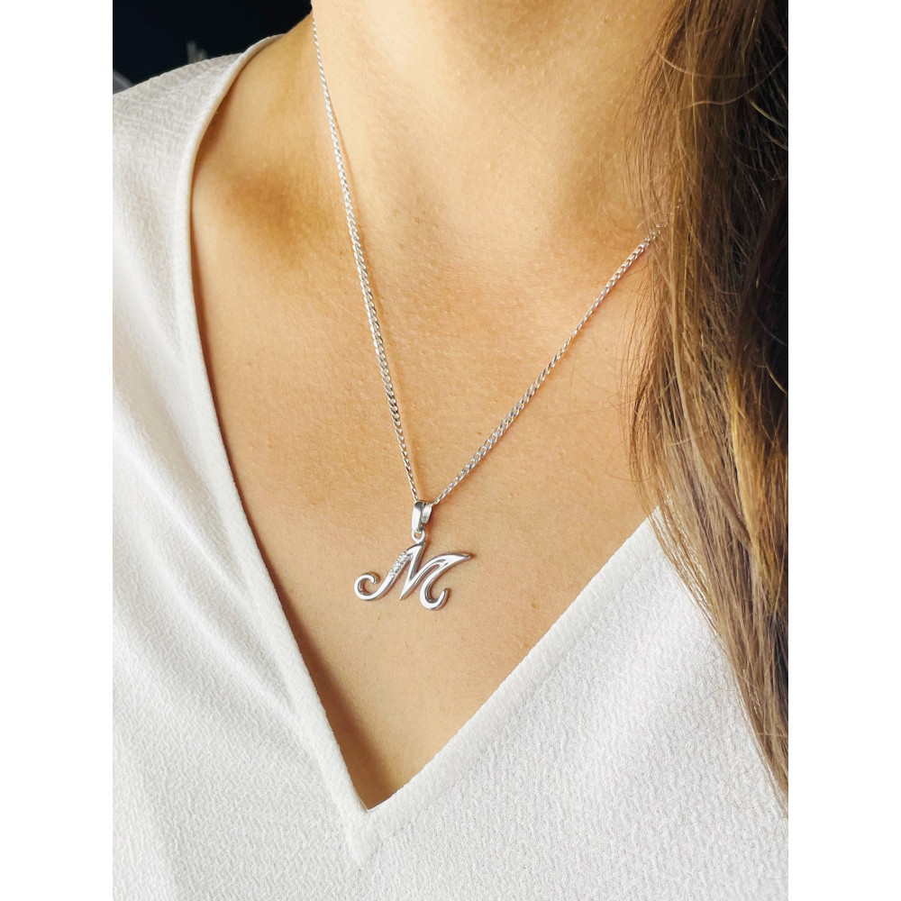 925 Silber Anhänger Buchstabe M Kettenanhänger mit Zirkonia