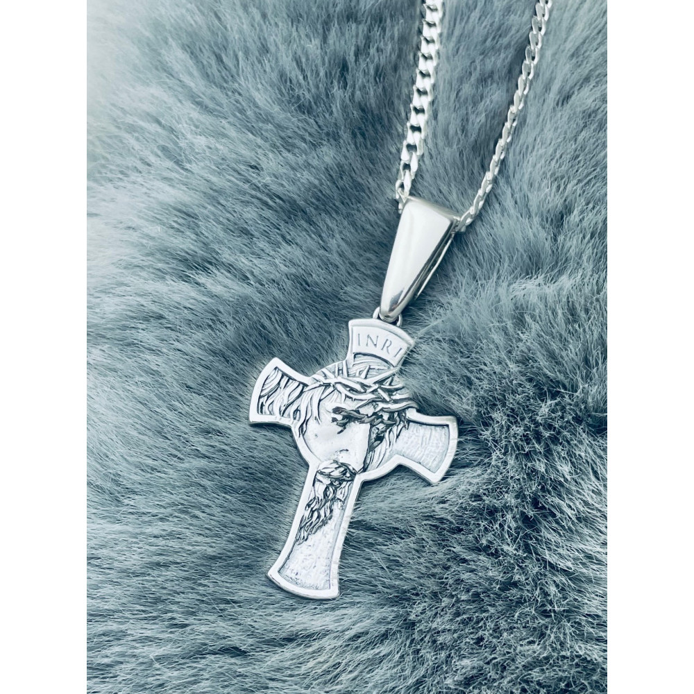 Silber Anhänger Kreuz mit Jesus Christus Erstkommunion Taufe