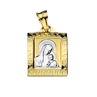 Złoty Medalik Zawieszka Matka Boska z Dzieciątkiem Jezus