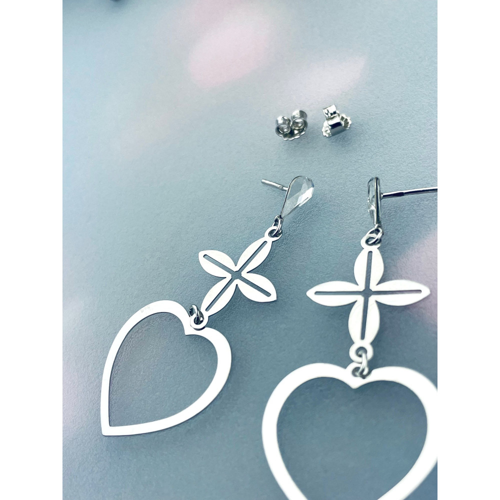 925 Silber mit Zirkonia Ohrringe  Blume und Herz