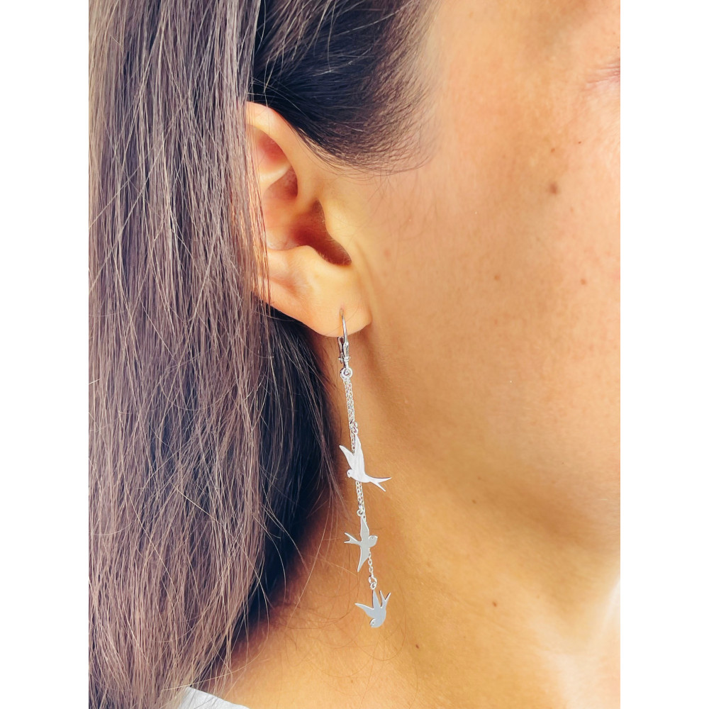 Srebrne kolczyki wiszące jaskółki