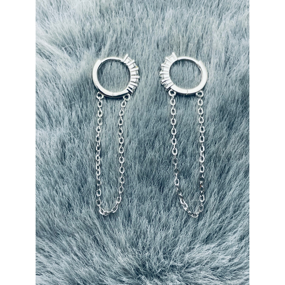 925 Silber mit Zirkonia Ohrringe Kreis und Kette