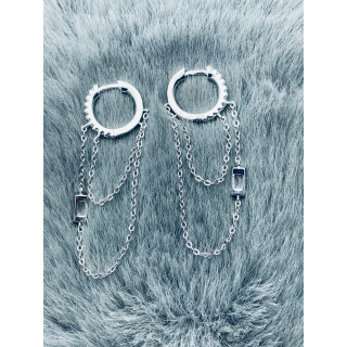 925 Silber mit Zirkonia Ohrringe Kreis und Kette