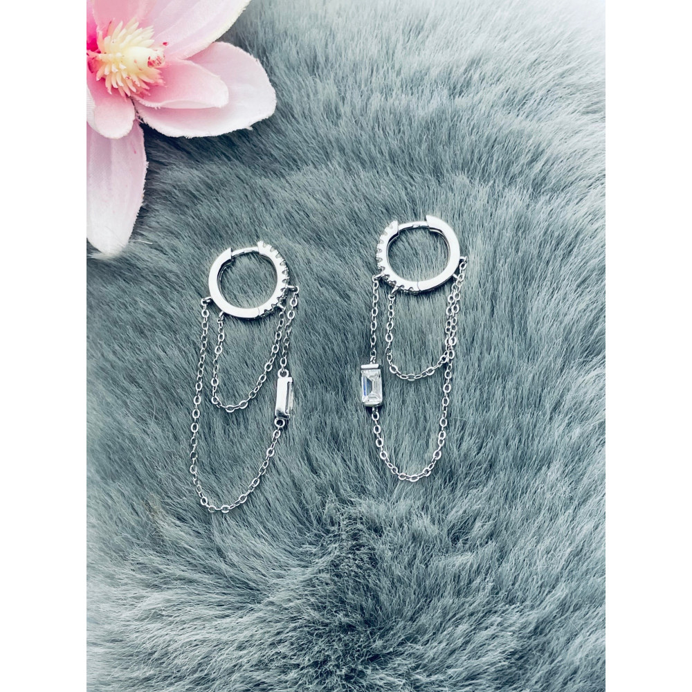 925 Silber mit Zirkonia Ohrringe Kreis und Kette