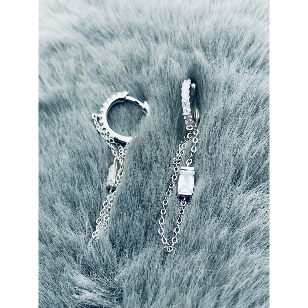 925 Silber mit Zirkonia Ohrringe Kreis und Kette