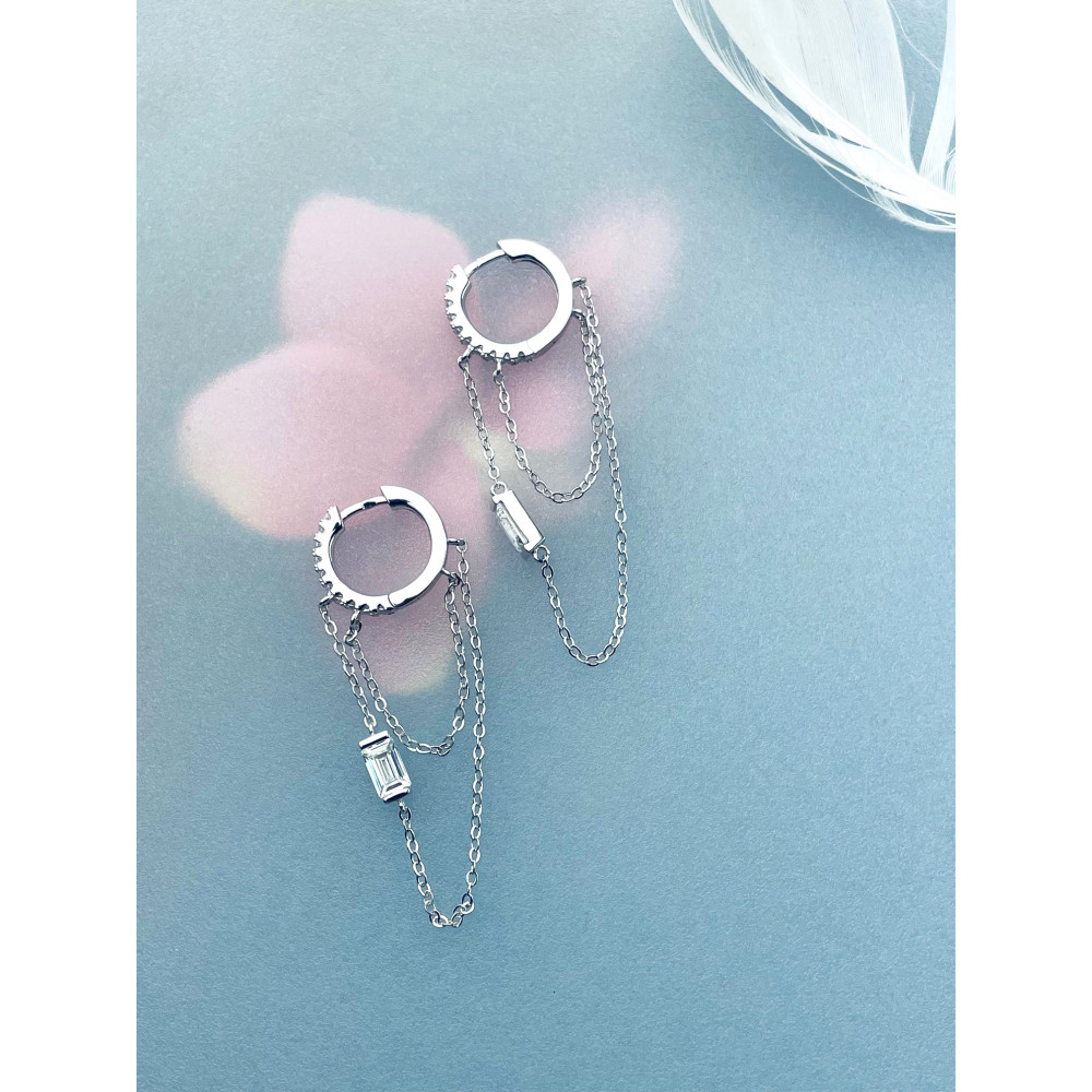 925 Silber mit Zirkonia Ohrringe Kreis und Kette