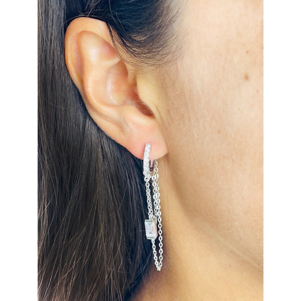 925 Silber mit Zirkonia Ohrringe Kreis und Kette