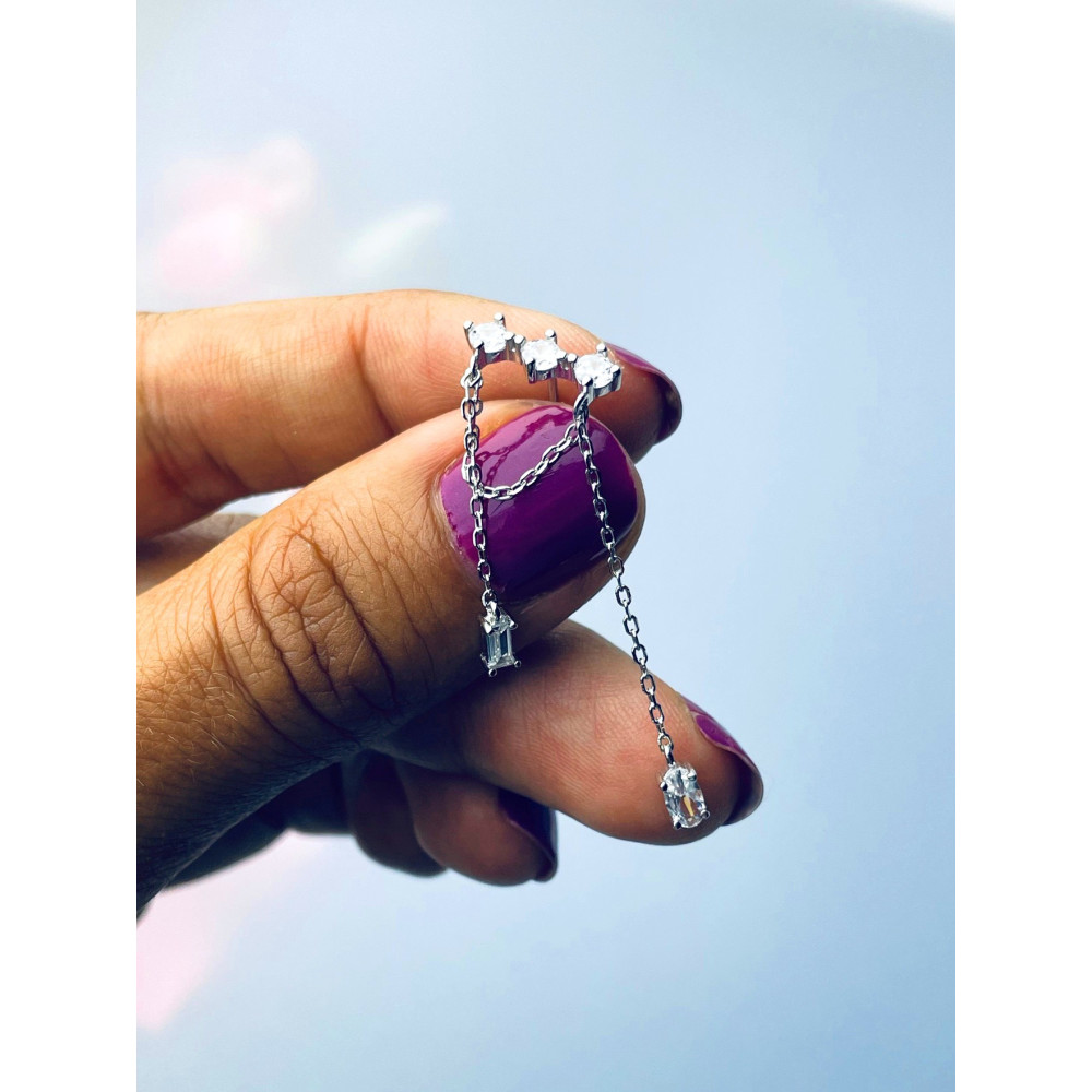 Srebrne kolczyki z cyrkoniami wiszące łańcuszki