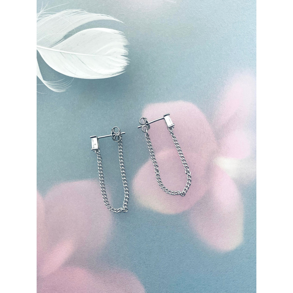 Srebrne kolczyki z cyrkoniami wiszące łańcuszki