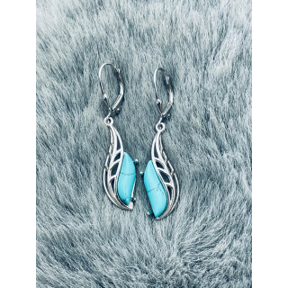 Srebrne kolczyki wiszące ogniki z błękitnym turkusem