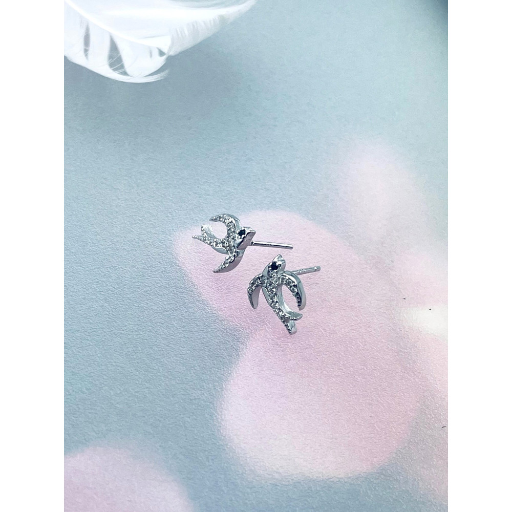 Srebrne kolczyki jaskółki z cyrkoniami