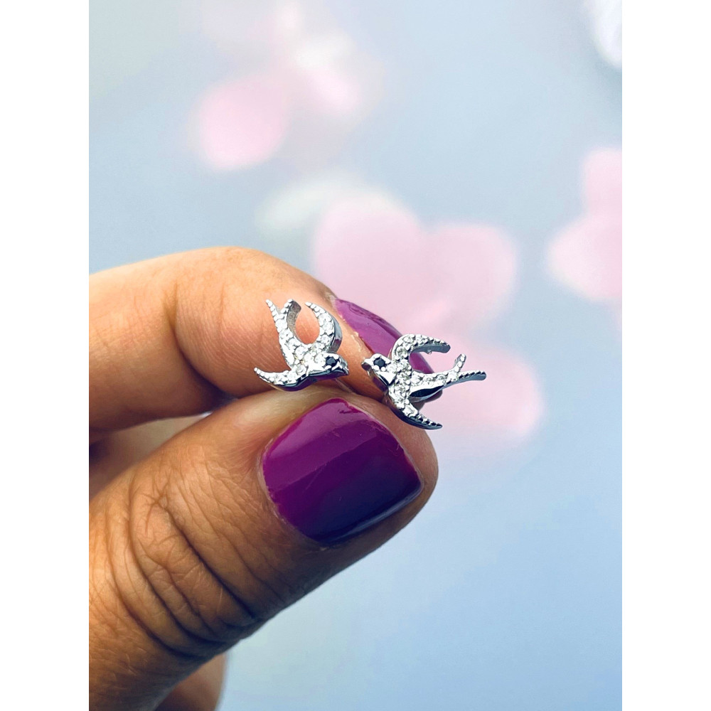 925 Silber Ohrringe mit Zirkonia Schwalbe