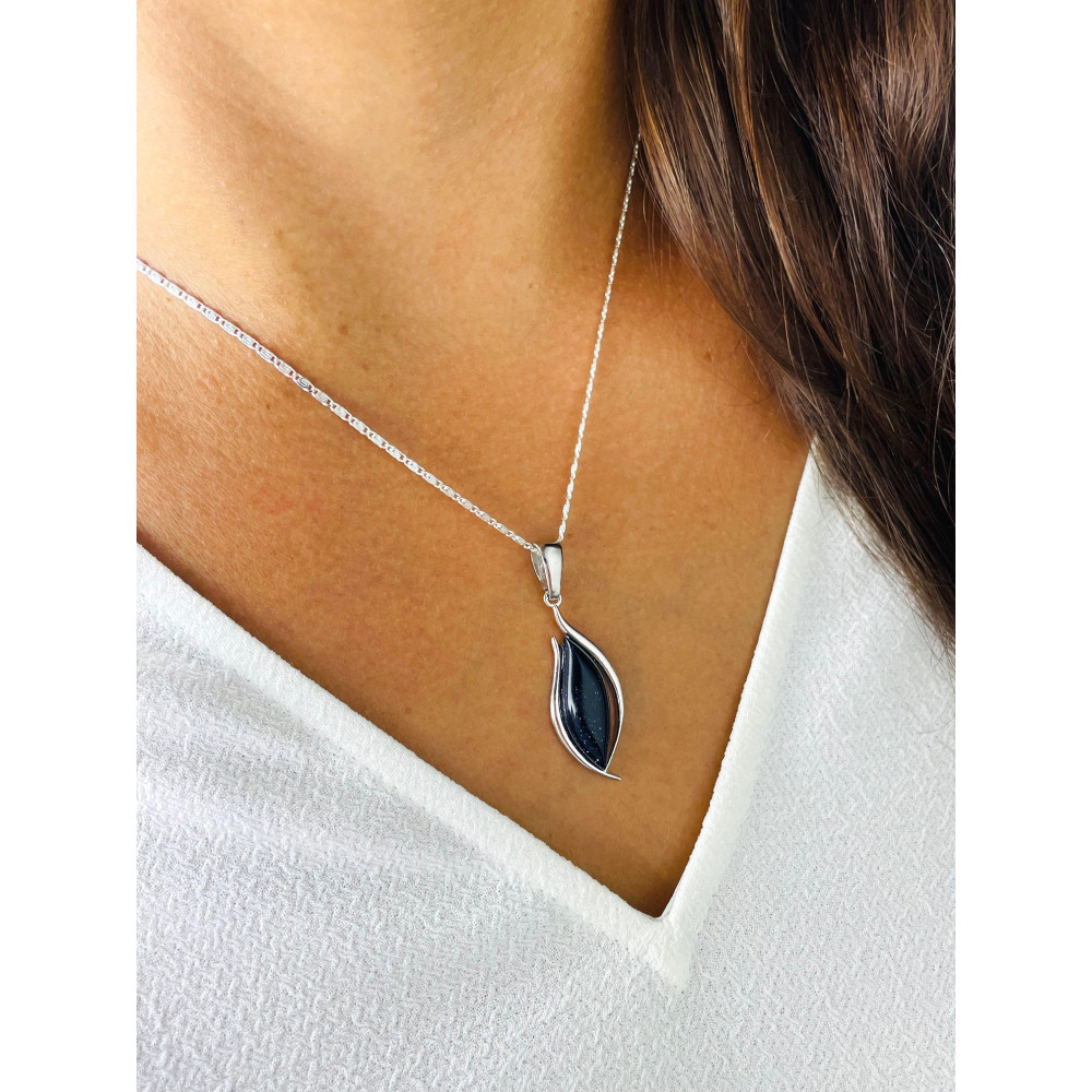 925 Silber Anhänger mit schwarzer Stein