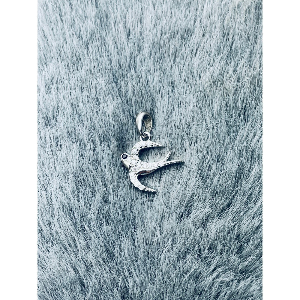 Schwalbe 925 Silber Damen Medaillon Anhänger mit Zirkonia