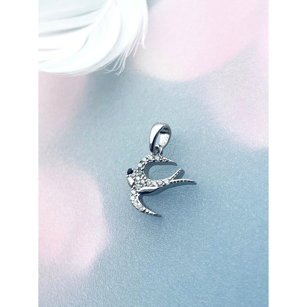 Schwalbe 925 Silber Damen Medaillon Anhänger mit Zirkonia