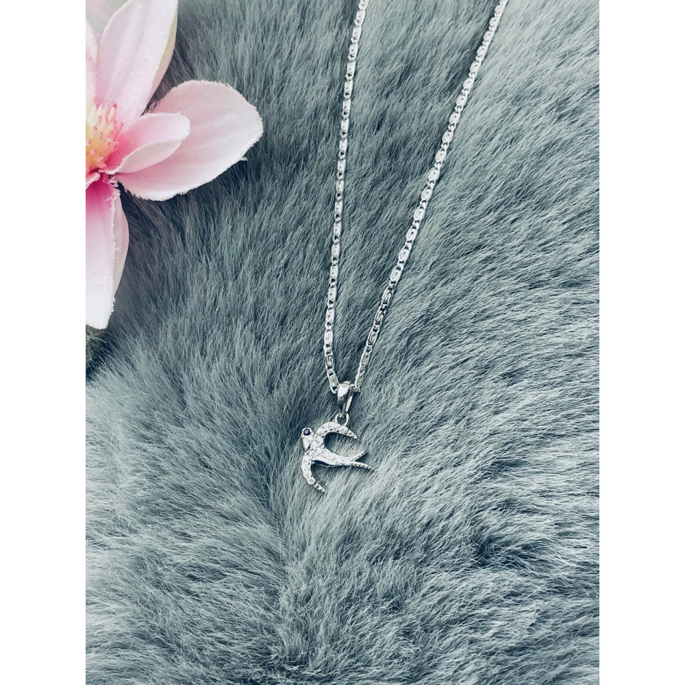 Srebrny wisiorek zawieszka jaskółka z cyrkoniami