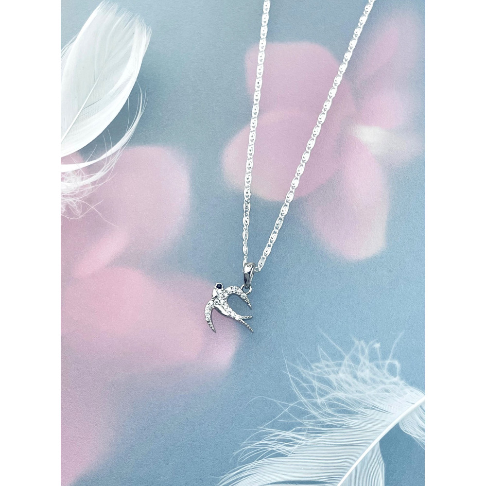 Srebrny wisiorek zawieszka jaskółka z cyrkoniami