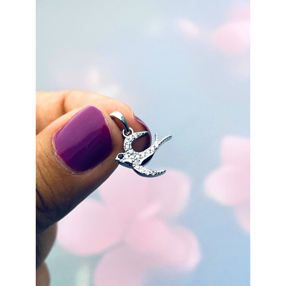 Schwalbe 925 Silber Damen Medaillon Anhänger mit Zirkonia