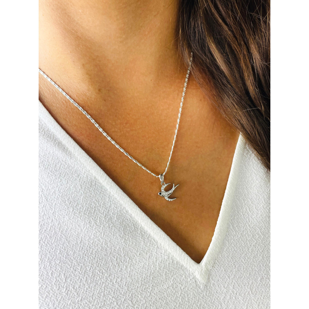 Srebrny wisiorek zawieszka jaskółka z cyrkoniami