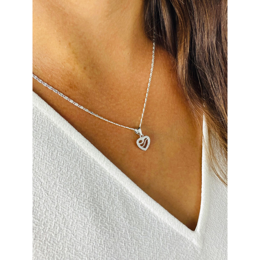 925 Silber Damen Medaillon Anhänger Herz mit Zirkonia