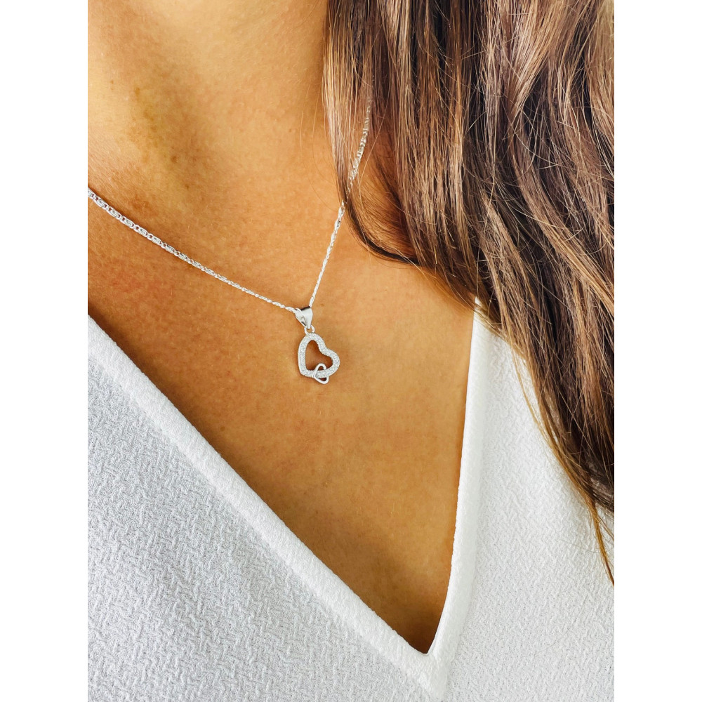 925 Silber Damen Medaillon Anhänger Herz mit Zirkonia