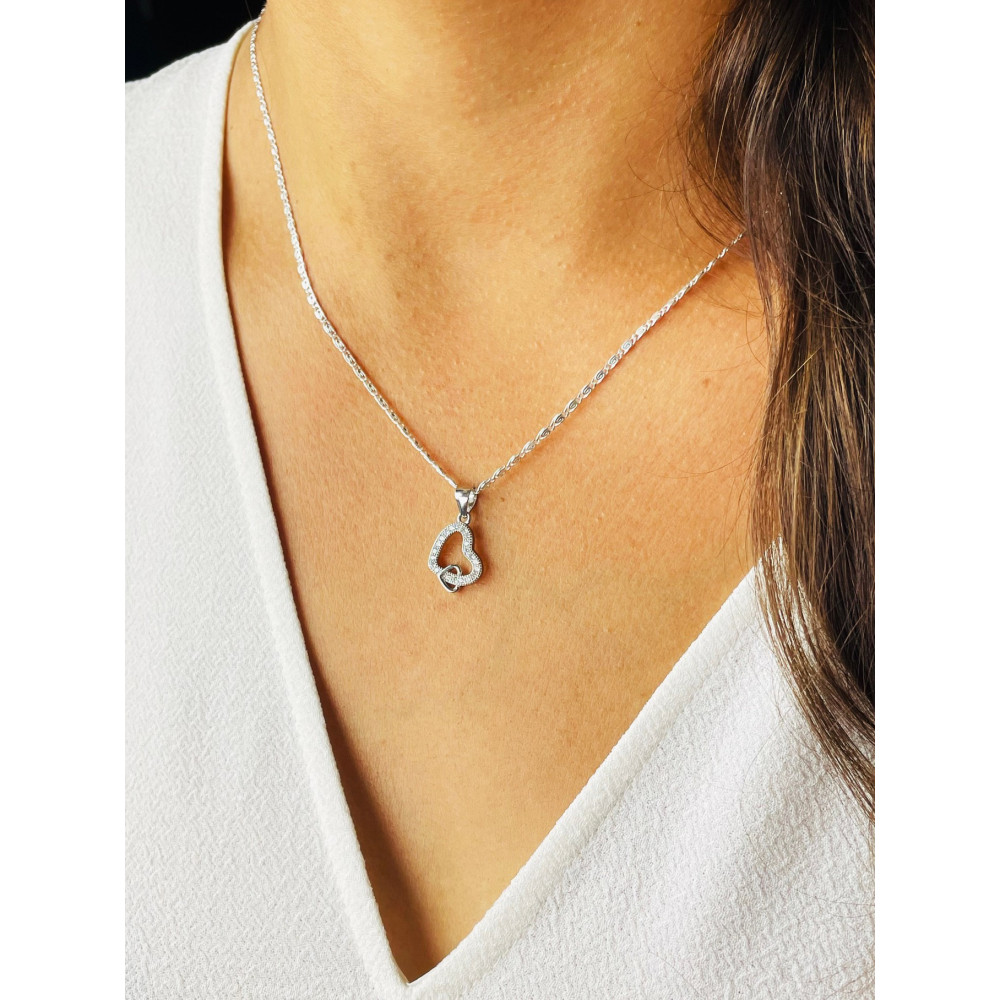 925 Silber Damen Medaillon Anhänger Herz mit Zirkonia